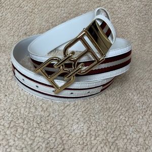B-Chain Gold Buckle adjustable white reversible croc print leather web belt